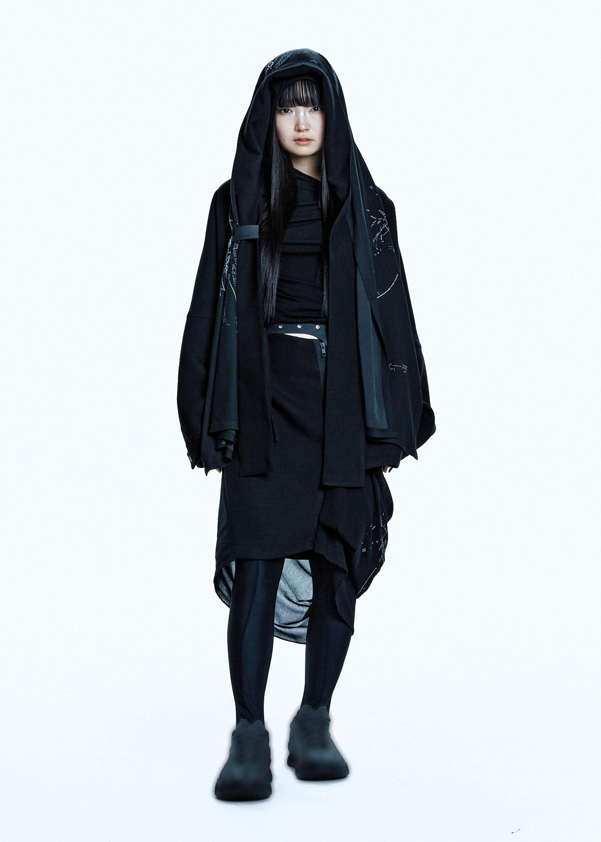HOODED JAKCET w/ GRAPHIC MUFFLER BLACK