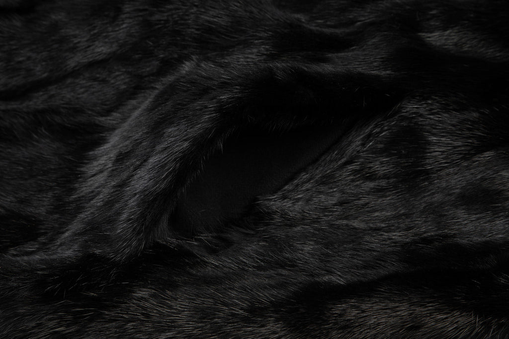 BLACK UNISEX REVERSIBLE MINK FUR BOMBER W/ LOGO