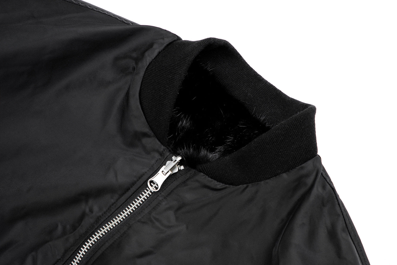 BLACK UNISEX REVERSIBLE MINK FUR BOMBER W/ LOGO
