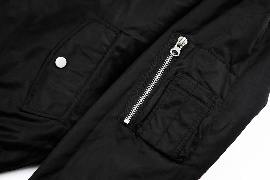 BLACK UNISEX REVERSIBLE MINK FUR BOMBER W/ LOGO