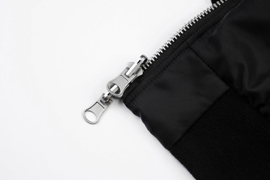 BLACK UNISEX REVERSIBLE MINK FUR BOMBER W/ LOGO