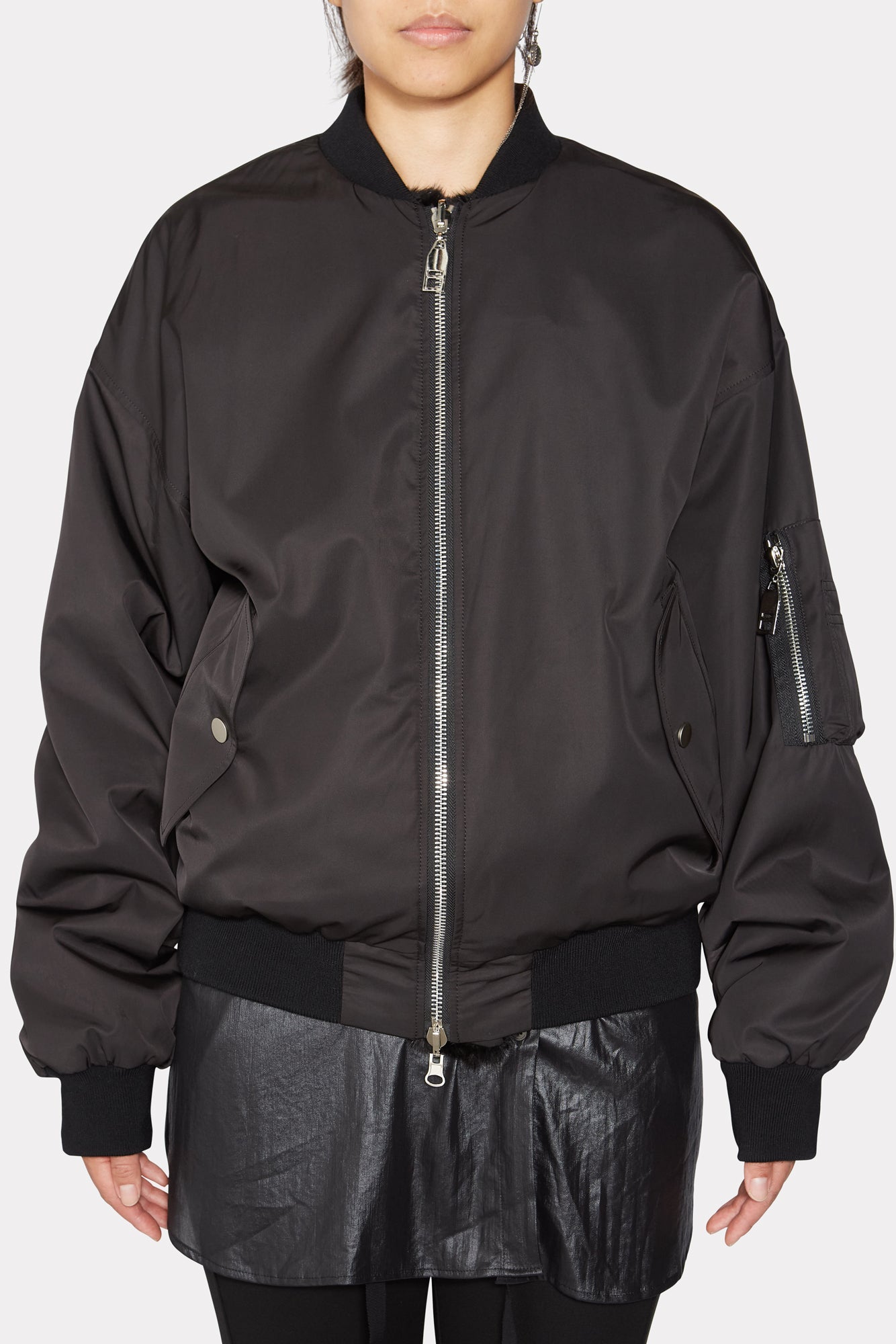 BLACK UNISEX REVERSIBLE MINK FUR BOMBER W/O LOGO