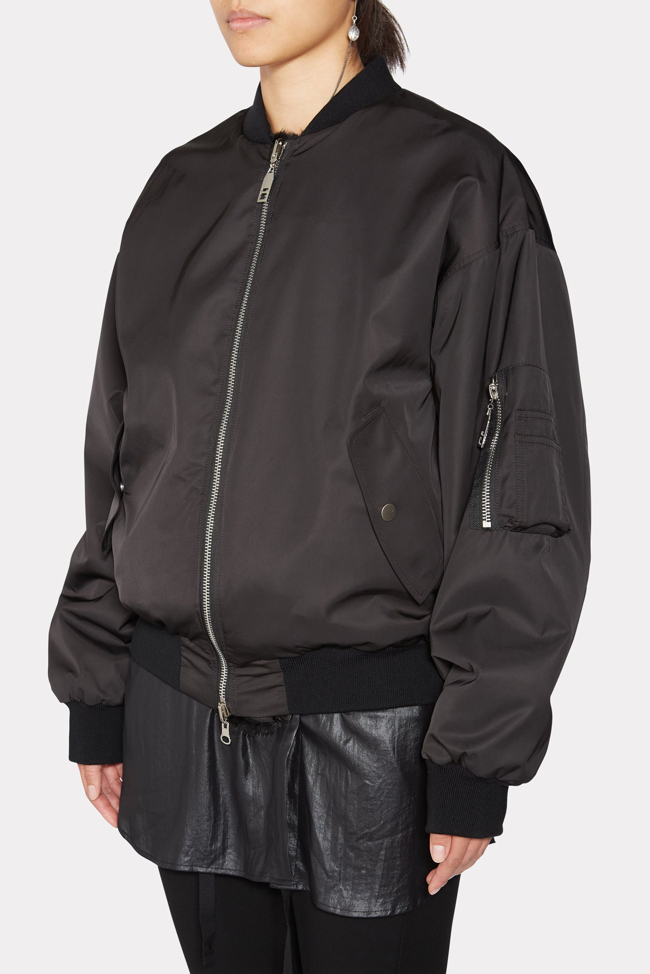 BLACK UNISEX REVERSIBLE MINK FUR BOMBER W/O LOGO