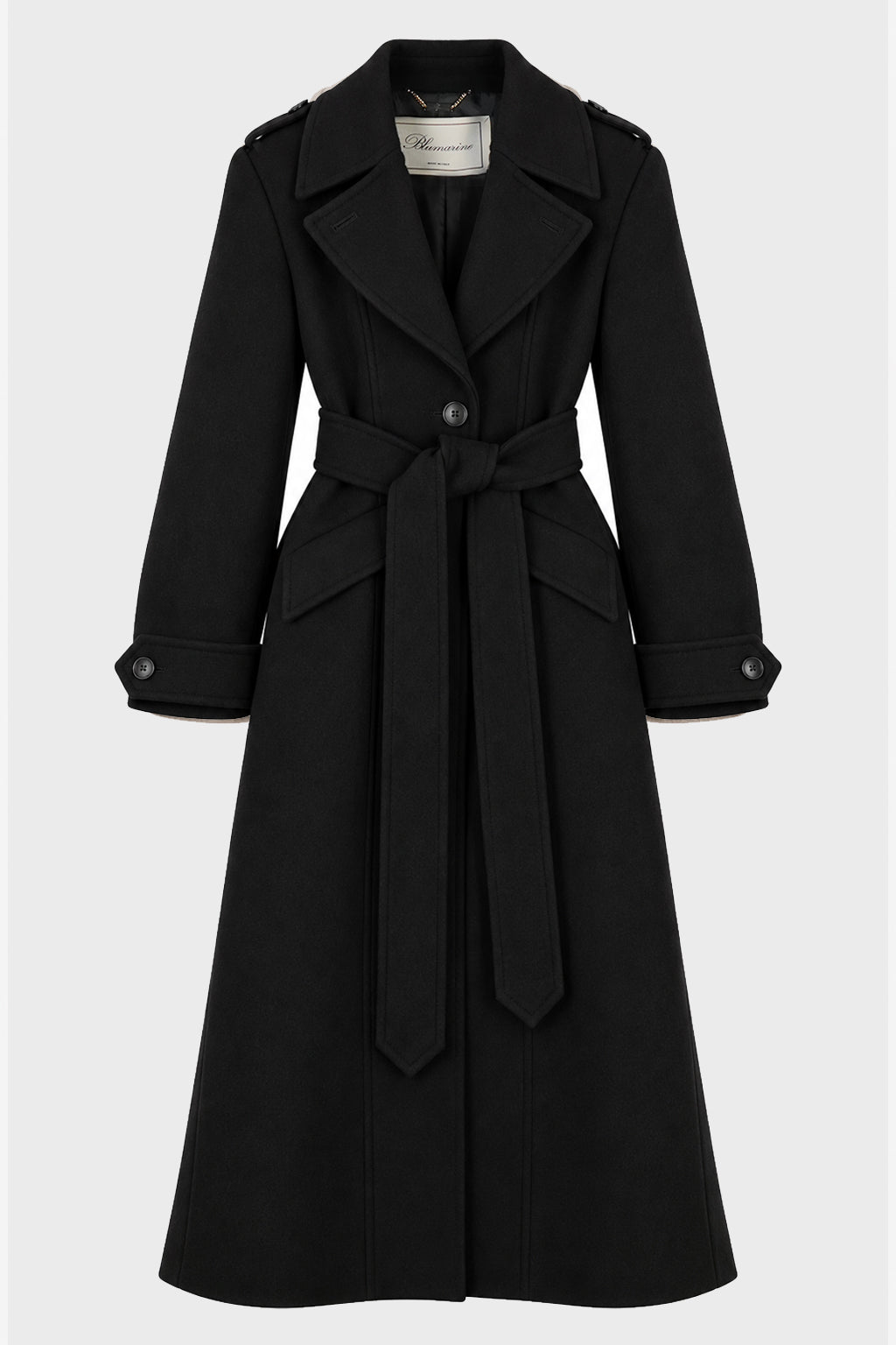 FULL-LENGTH FABRIC COAT WITH BELT BLACK