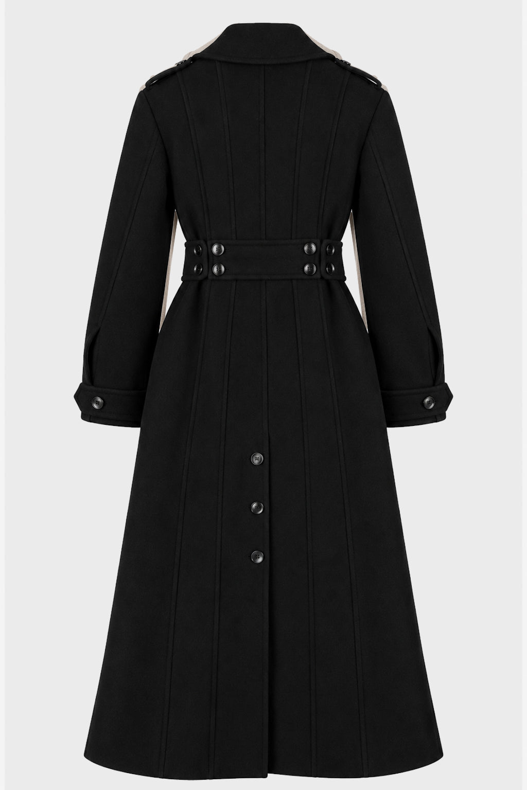 FULL-LENGTH FABRIC COAT WITH BELT BLACK