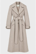 FULL-LENGTH FABRIC COAT WITH BELT ALMOND