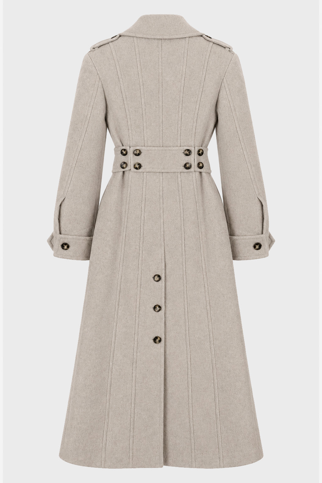 FULL-LENGTH FABRIC COAT WITH BELT ALMOND