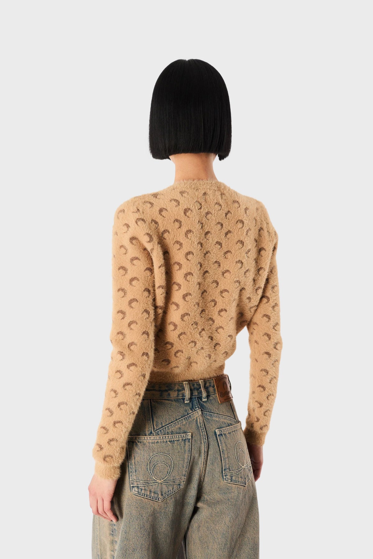 FLUFFY MOON JACQUARD KNIT LS CARDIGAN BEIGE