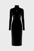 MOON LOGO VELVET FLEECE LONG DRESS BLACK