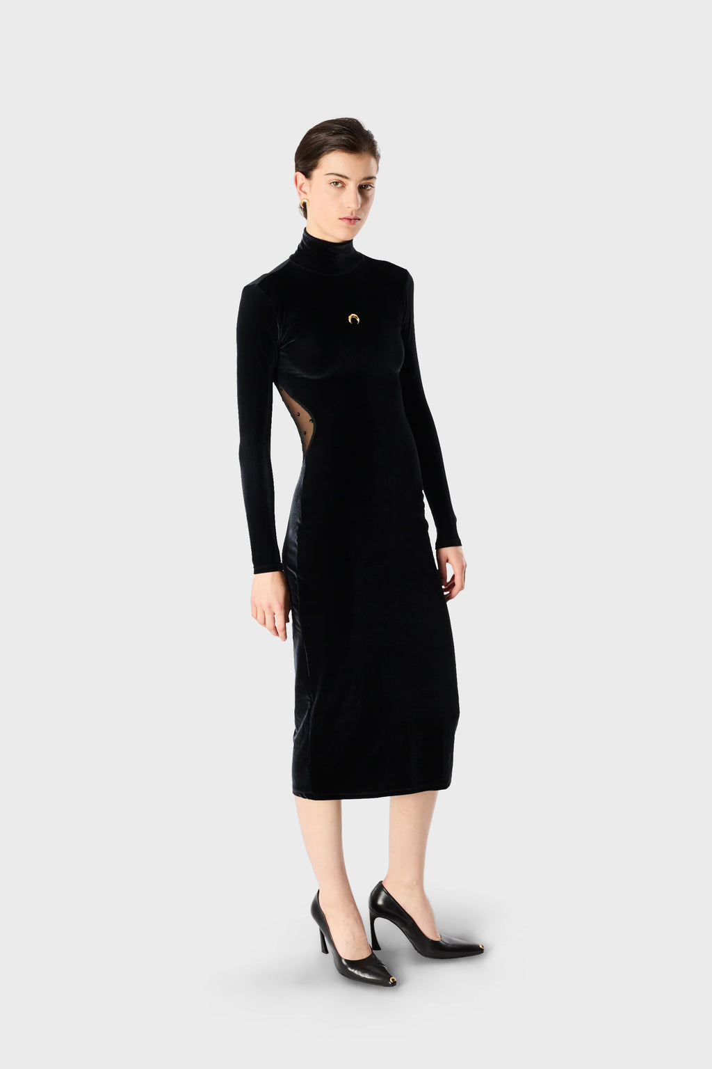MOON LOGO VELVET FLEECE LONG DRESS BLACK