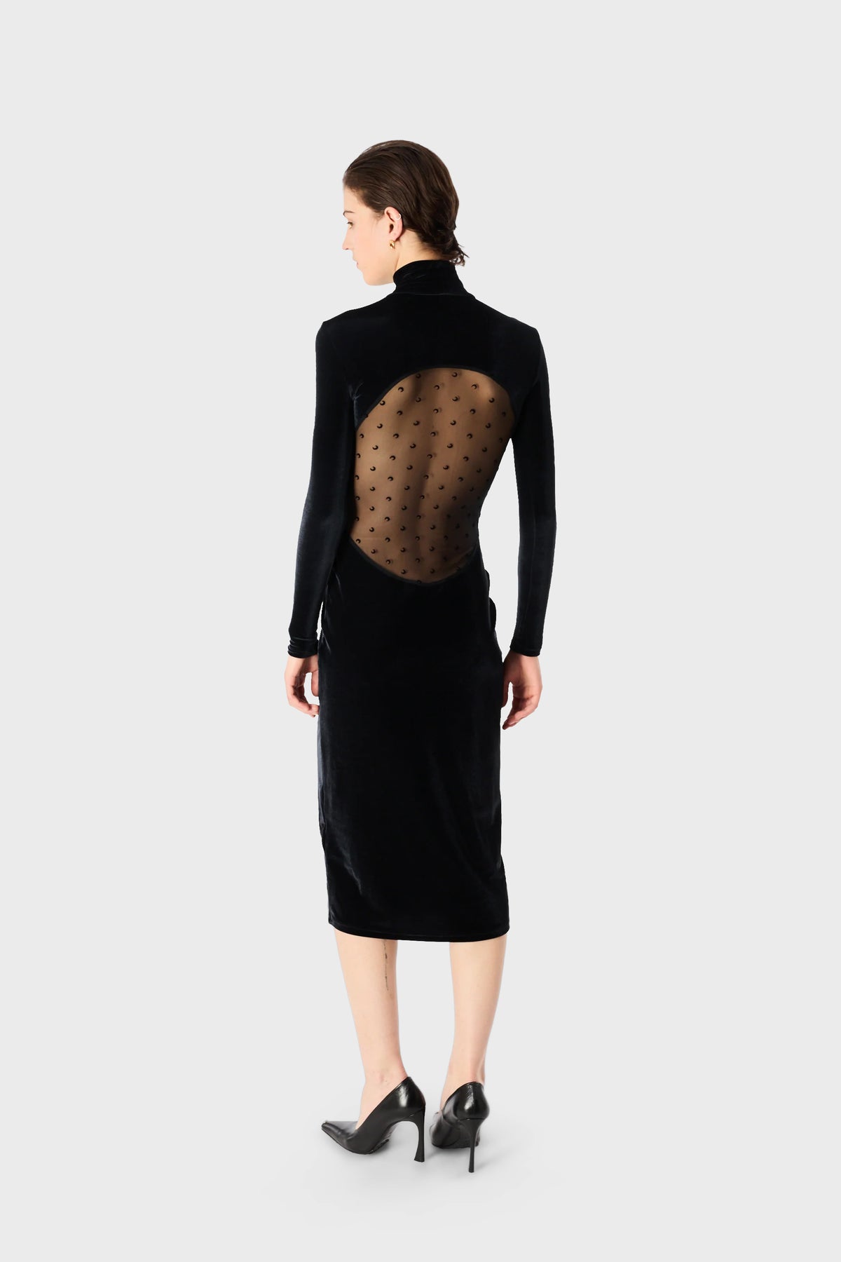 MOON LOGO VELVET FLEECE LONG DRESS BLACK