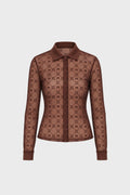 MOONOGRAM MESH FLOCK LS POLO SHIRT BROWN