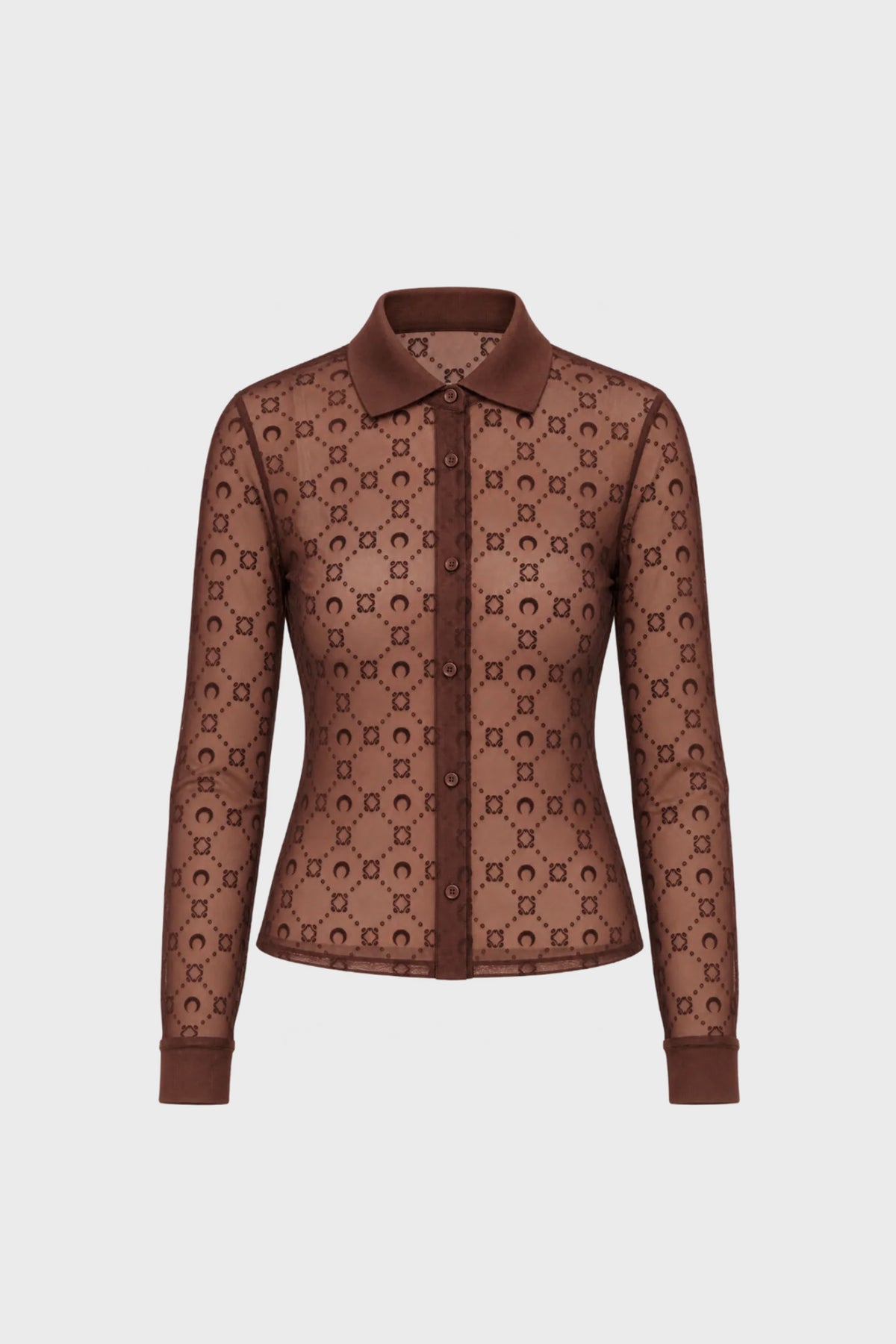 MOONOGRAM MESH FLOCK LS POLO SHIRT BROWN