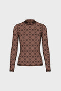 MOONOGRAM MESH FLOCK LONG SLEEVE HIGHNECK TOP BROWN
