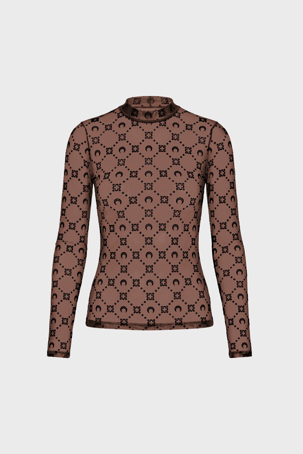 MOONOGRAM MESH FLOCK LONG SLEEVE HIGHNECK TOP BROWN