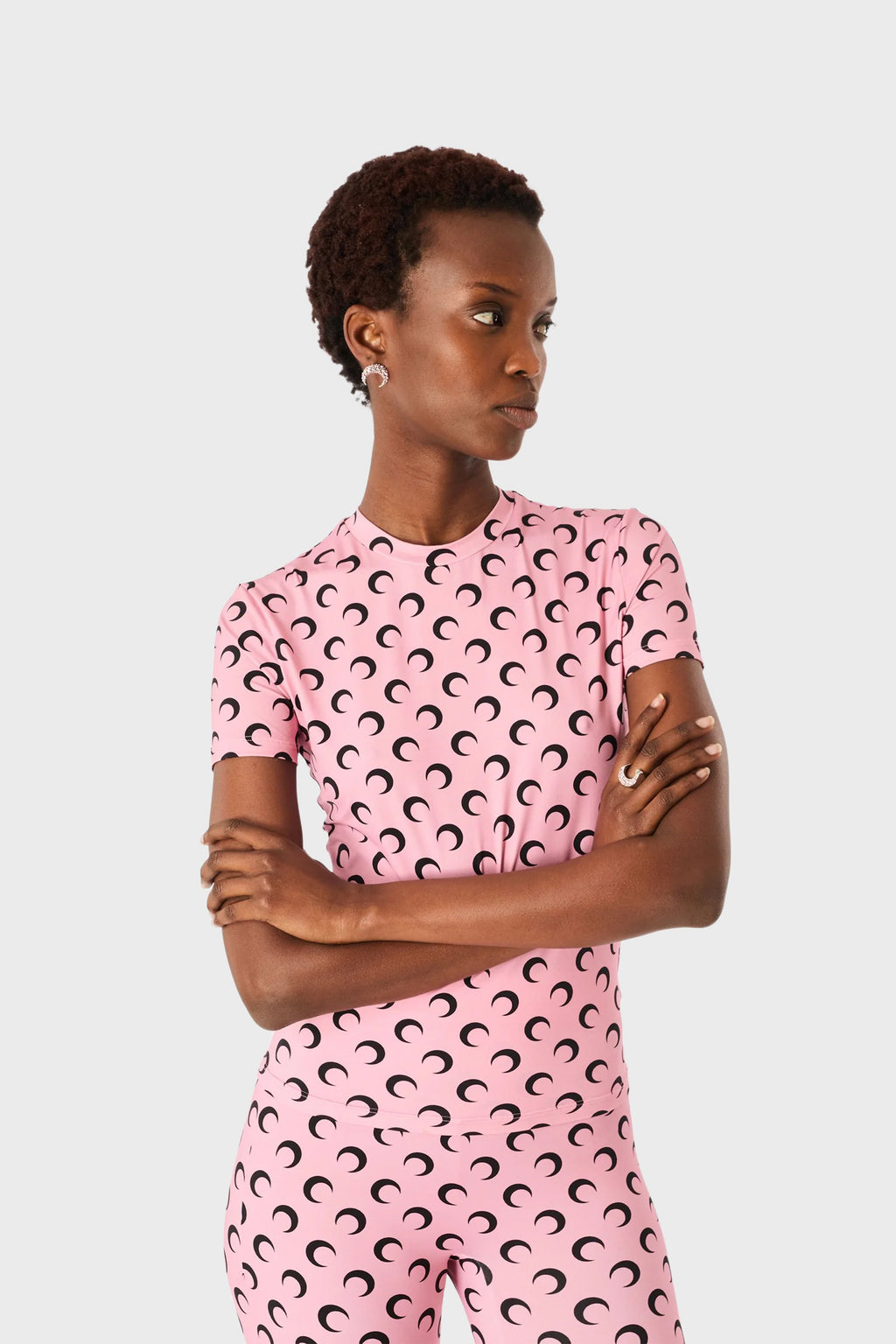 MOON PRINTED JERSEY SHORT SLEEVE CREWNECK TOP PINK