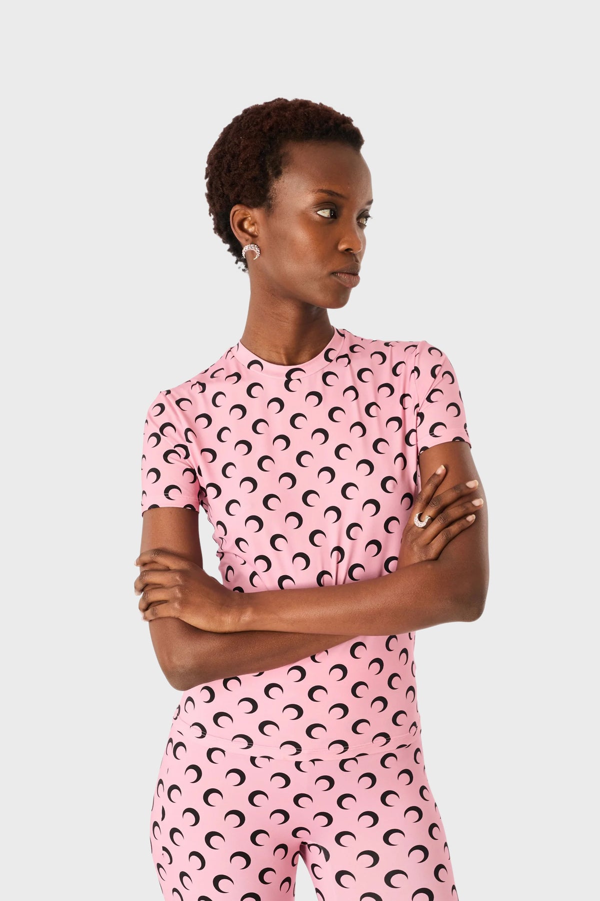 MOON PRINTED JERSEY SHORT SLEEVE CREWNECK TOP PINK