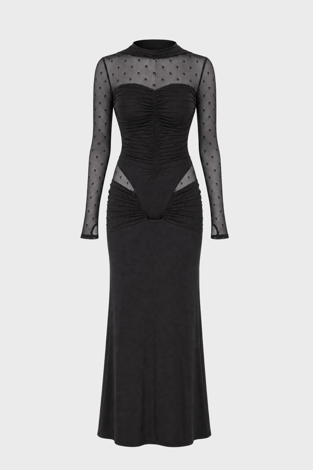 CREPE PLUMETIS LONG DRESS BLACK