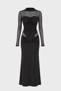 CREPE PLUMETIS LONG DRESS BLACK