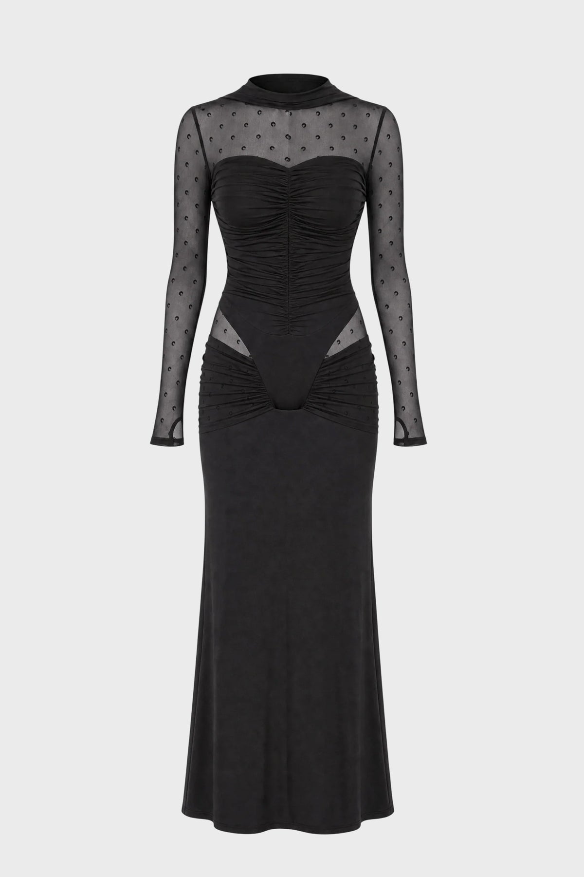 CREPE PLUMETIS LONG DRESS BLACK