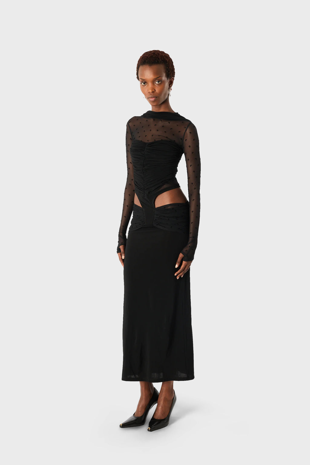 CREPE PLUMETIS LONG DRESS BLACK