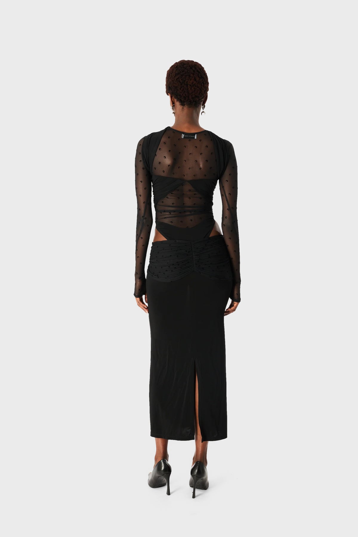 CREPE PLUMETIS LONG DRESS BLACK