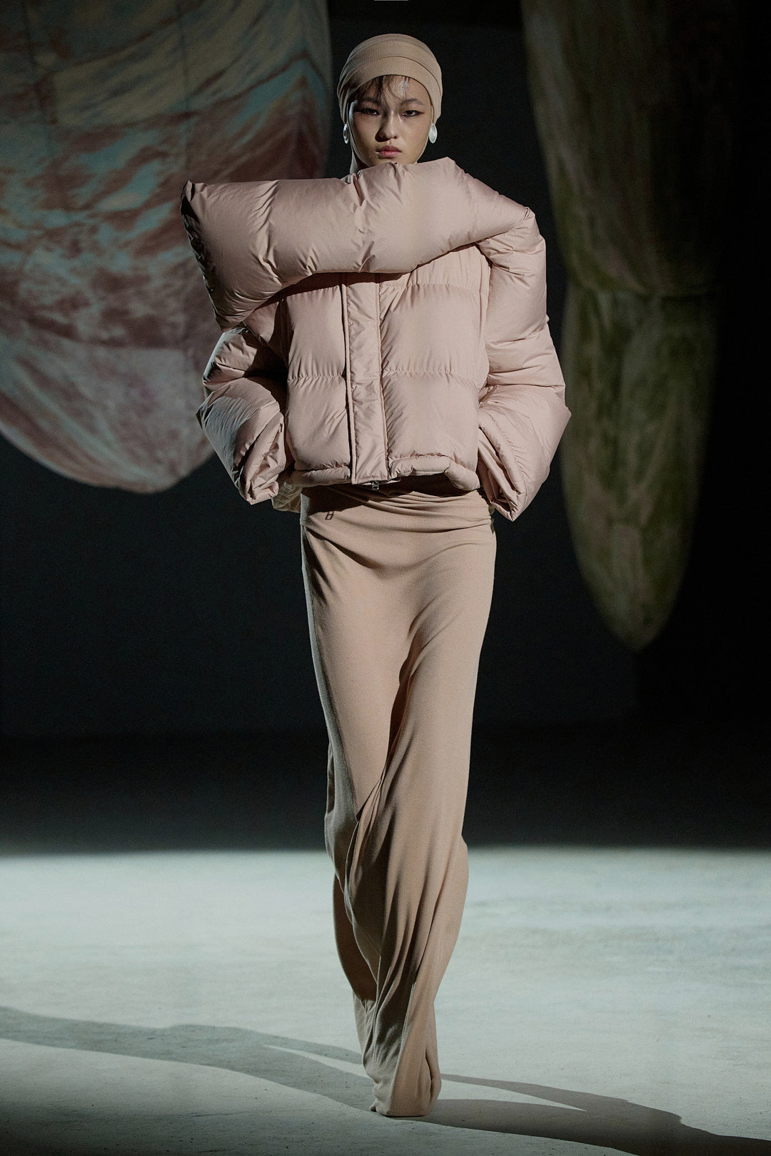 RIB DRAPED SKIRT SHELL PINK