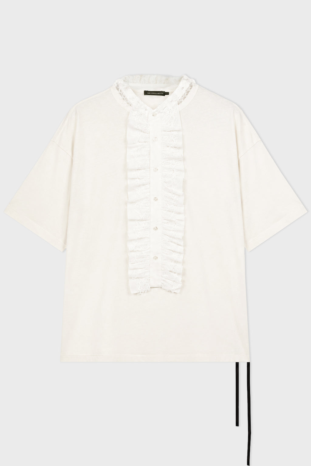 IDUN HIGH COMFORT T-SHIRT WITH DETACHABLE PLASTRON COLLAR AND LACE RUFFLES IVORY