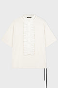 IDUN HIGH COMFORT T-SHIRT WITH DETACHABLE PLASTRON COLLAR AND LACE RUFFLES IVORY