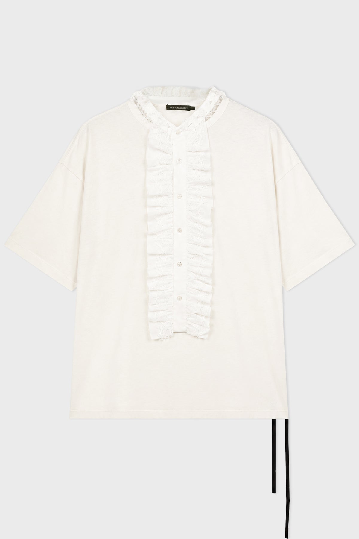 IDUN HIGH COMFORT T-SHIRT WITH DETACHABLE PLASTRON COLLAR AND LACE RUFFLES IVORY