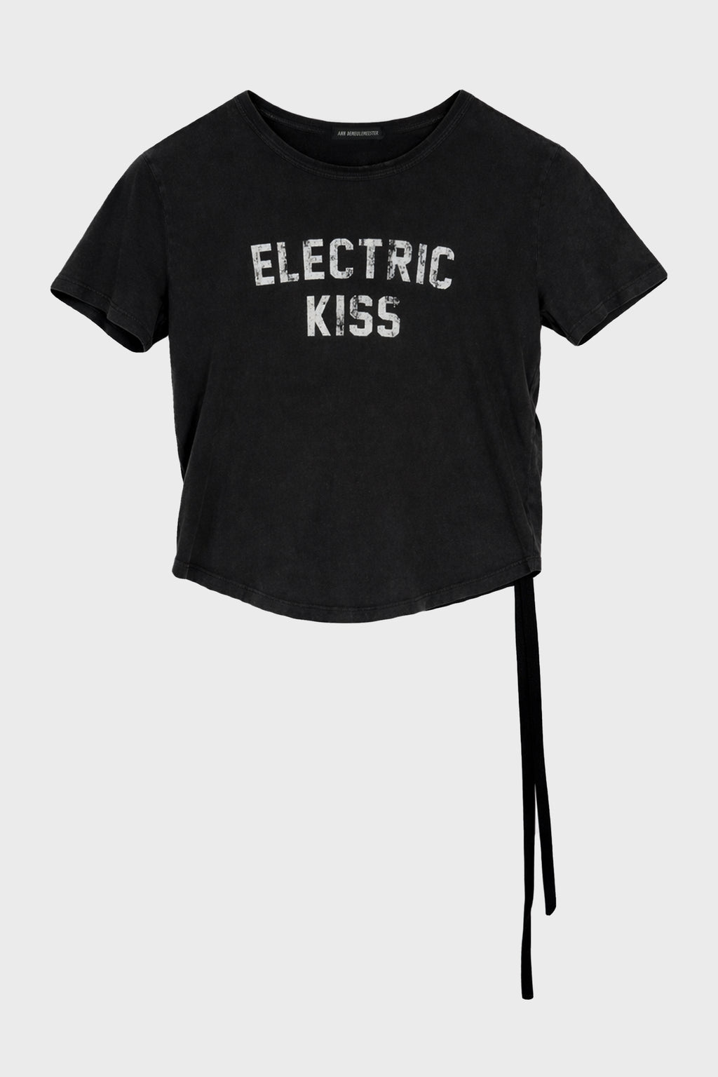 FLOOR MICRO T-SHIRT WITH "ELECTRIC KISS" FLOCK PRINT FADED BLACK