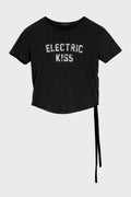 FLOOR MICRO T-SHIRT WITH "ELECTRIC KISS" FLOCK PRINT FADED BLACK