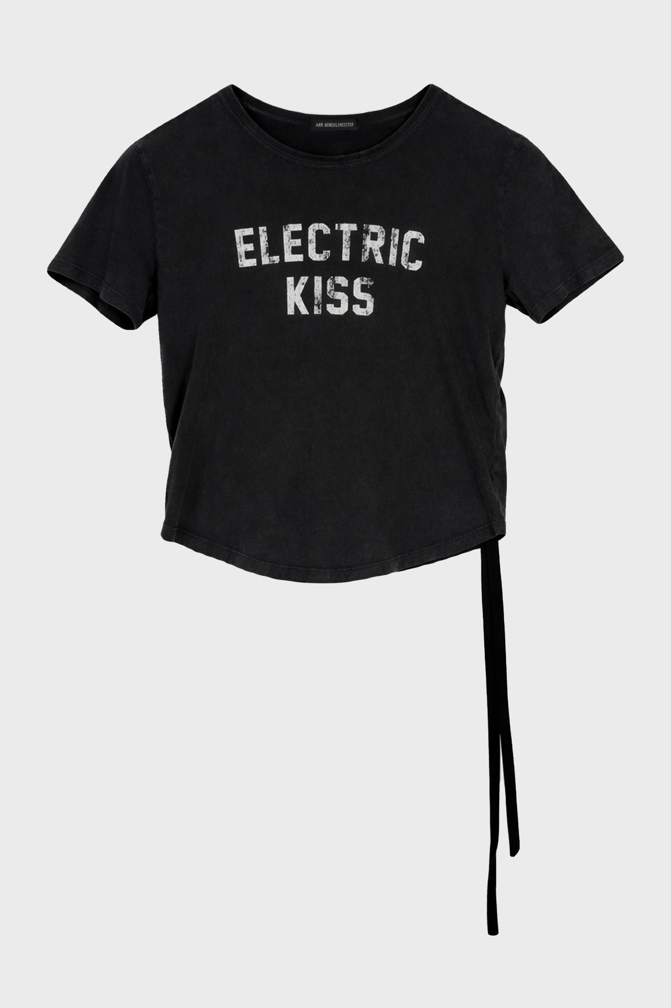 FLOOR MICRO T-SHIRT WITH "ELECTRIC KISS" FLOCK PRINT FADED BLACK