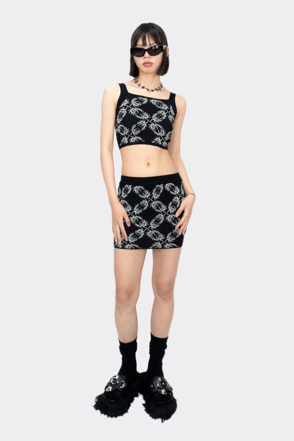 BLACK JACQUARD KNIT TANK