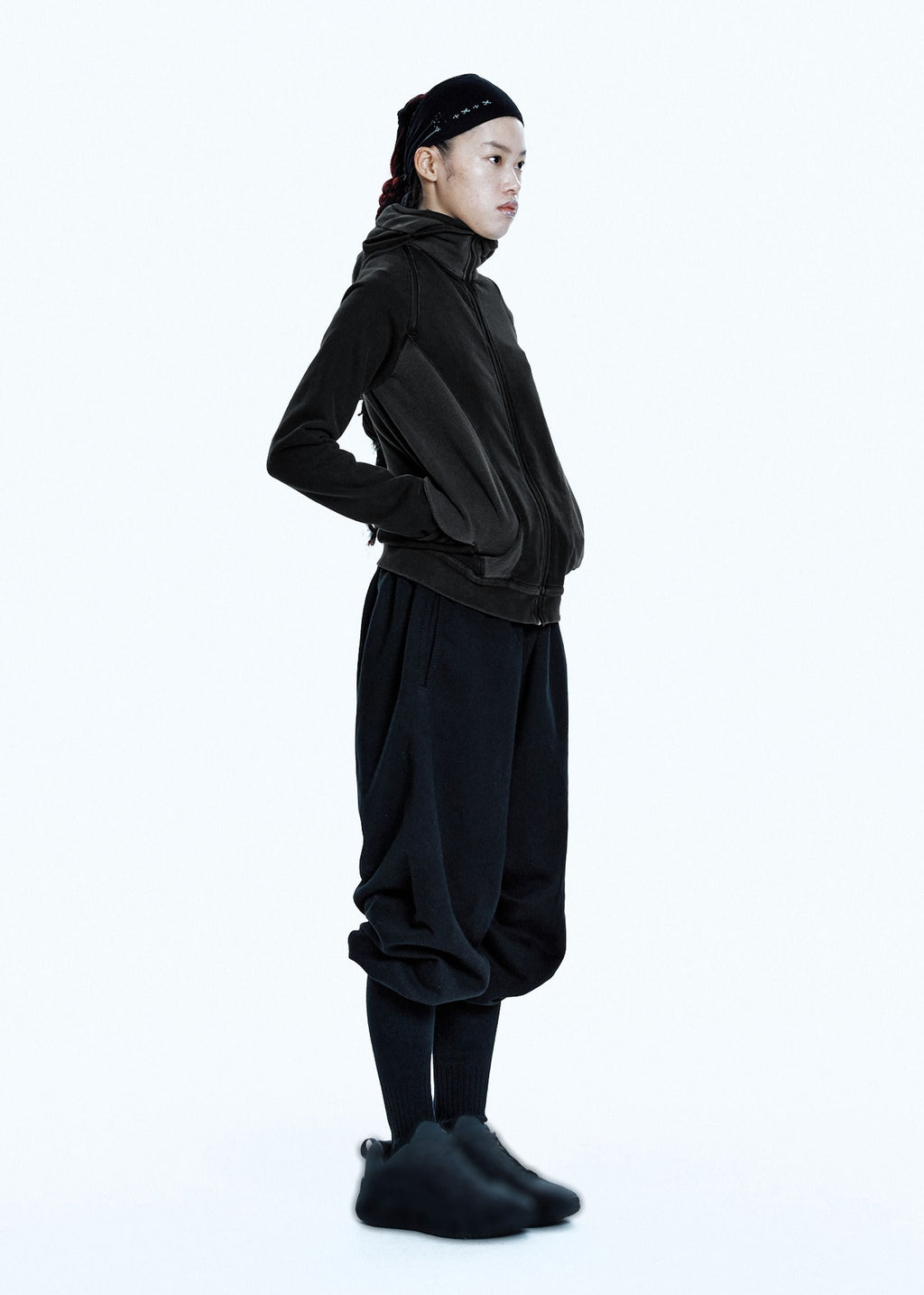 SLASHED ZIP HOODIE CHARCOAL