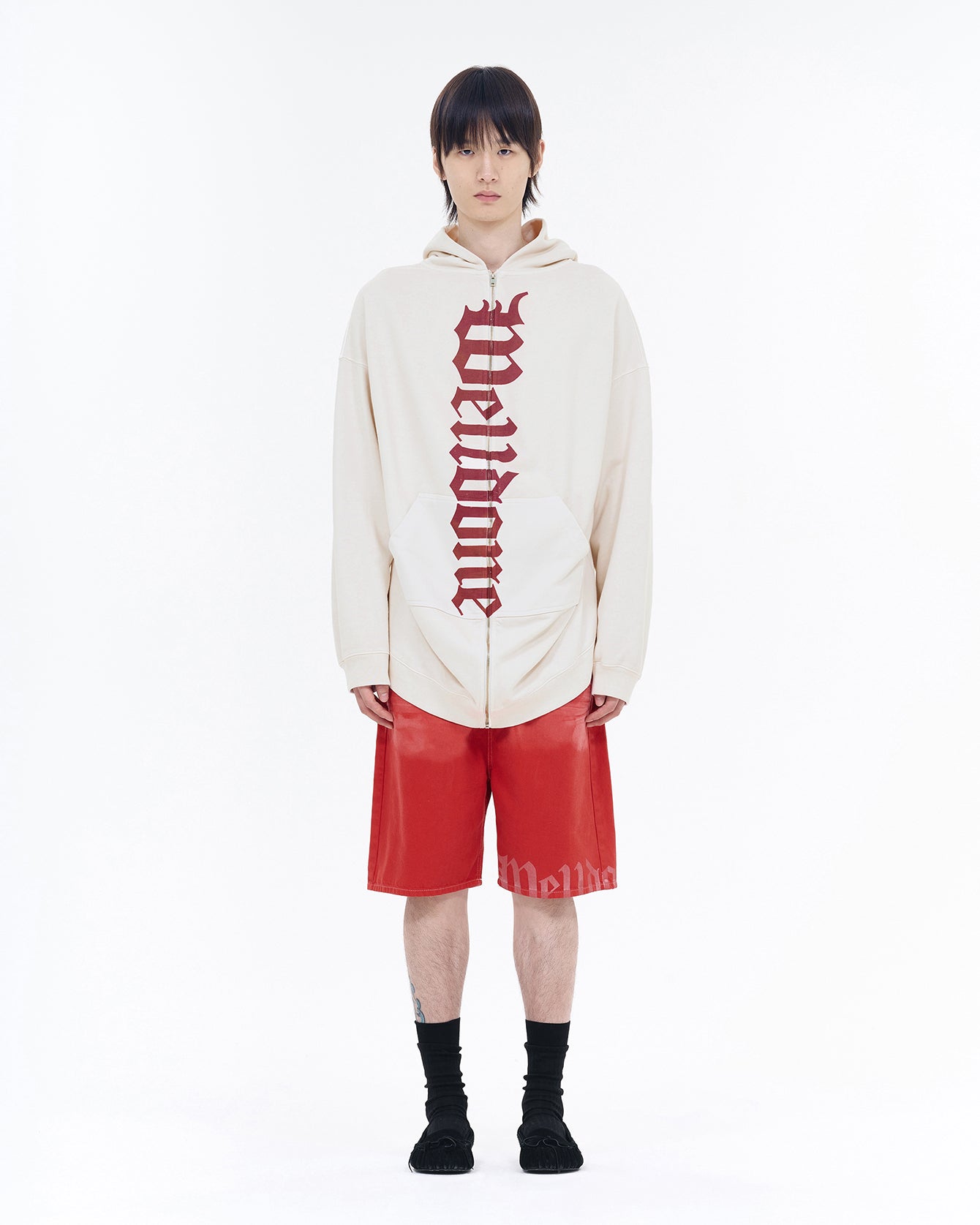 WHITE FLARE HOODIE ZIP-UP