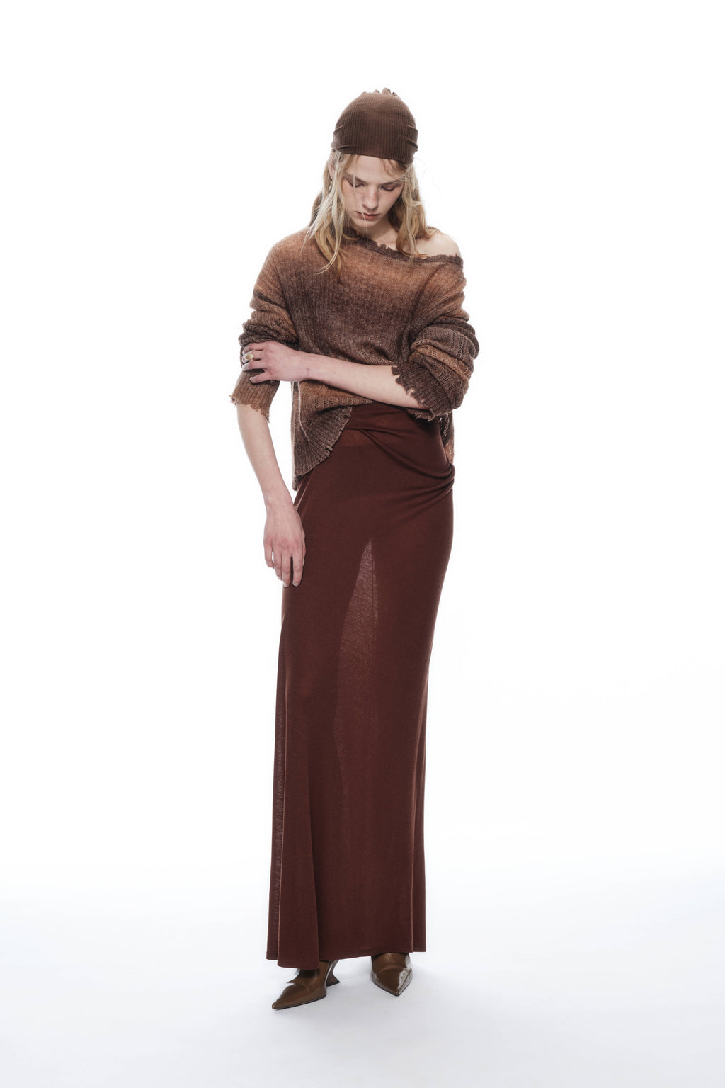 DRAPED RIBBED JERSEY SKIRT REDDISH BROWN