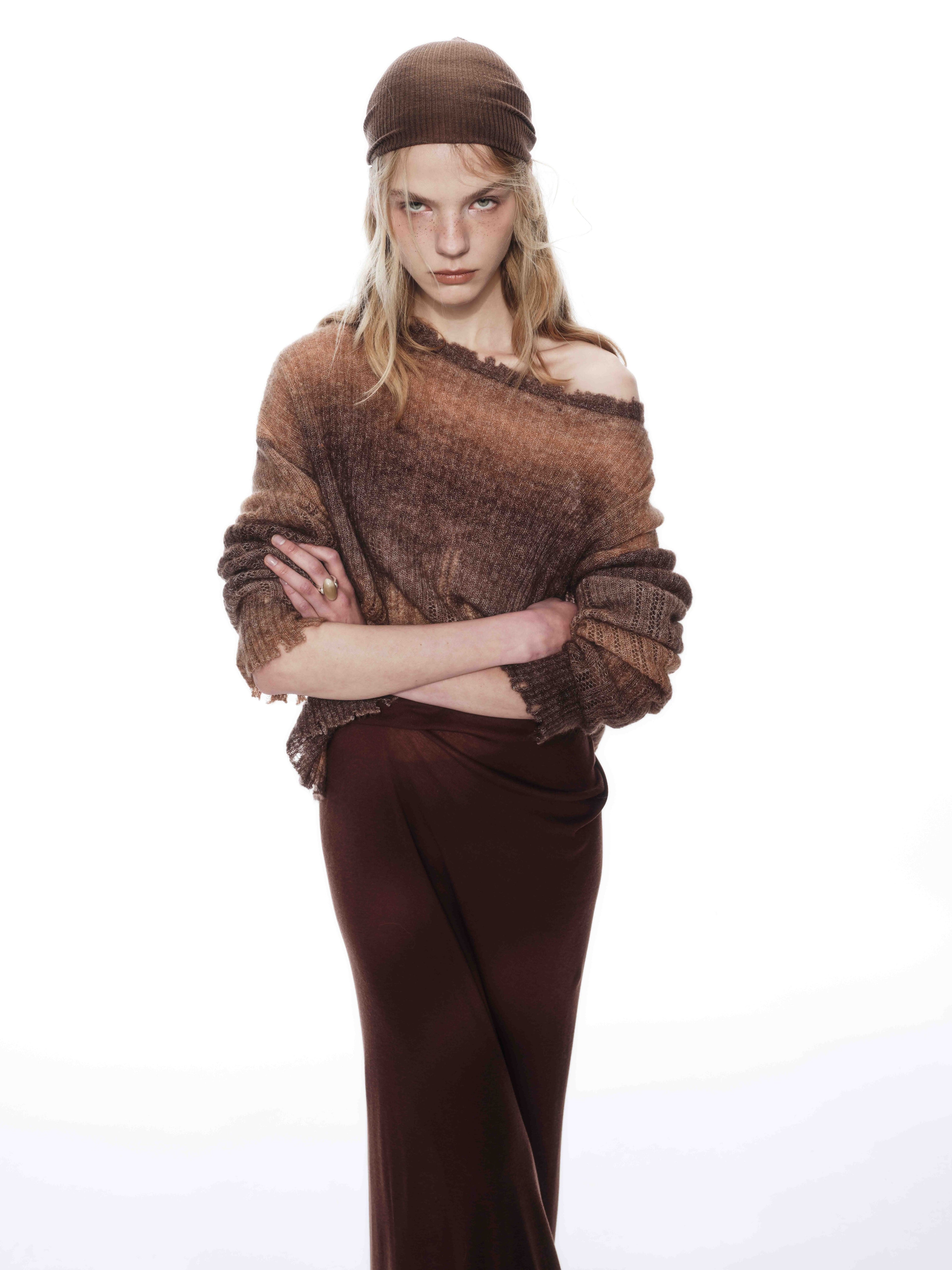 DRAPED RIBBED JERSEY SKIRT REDDISH BROWN