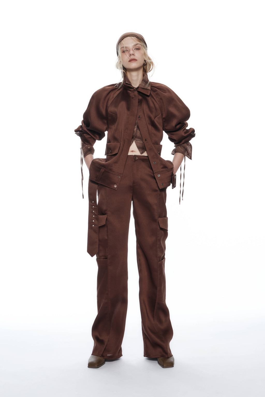 TAILORED STRAIGHTLEG CARGO PANTS REDDISH BROWN