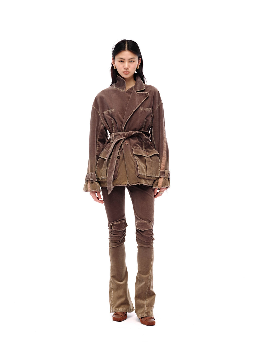 WASHED FLARED PANTS GREIGE YELLOW