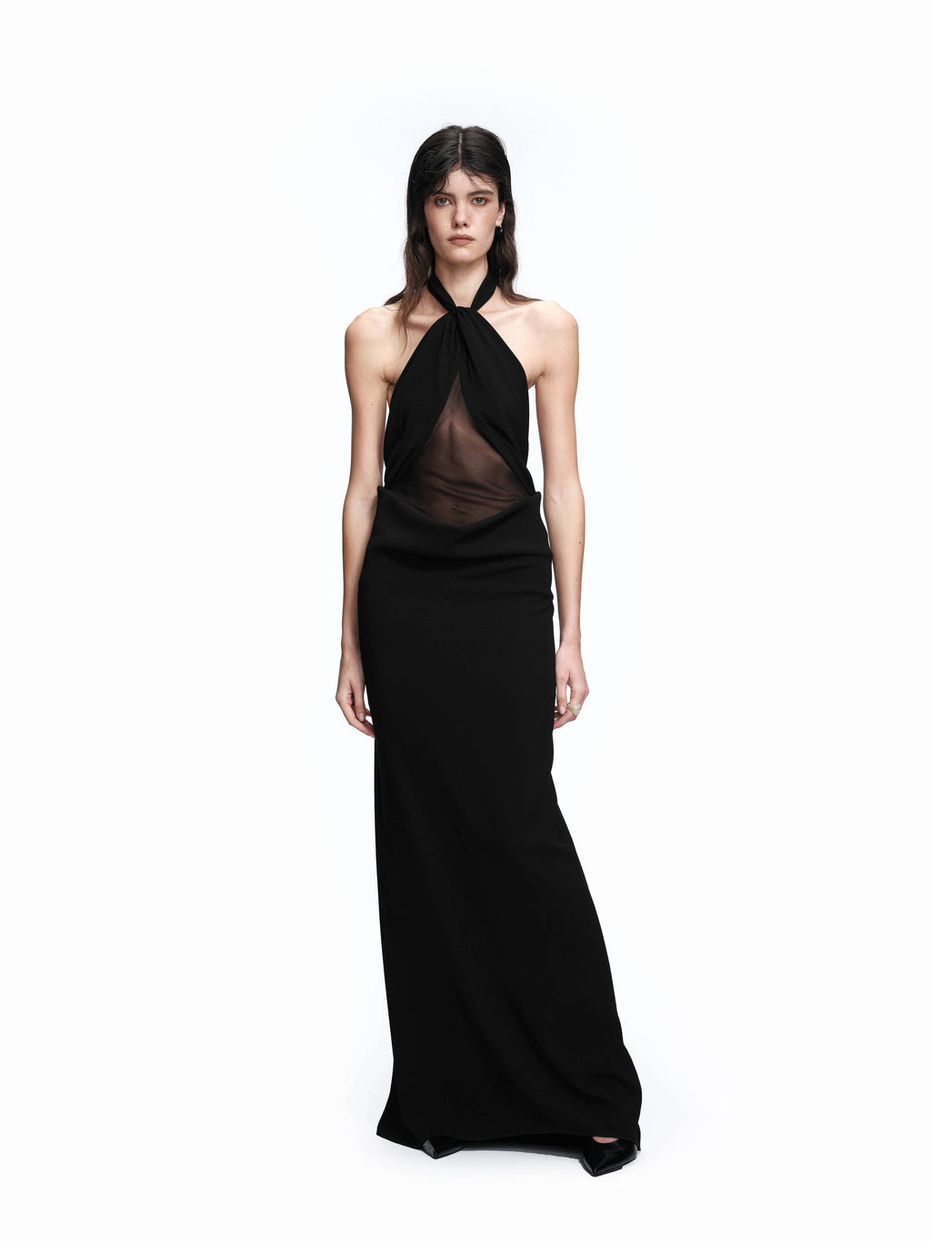 HALTERNECK DRAPED DRESS BLACK