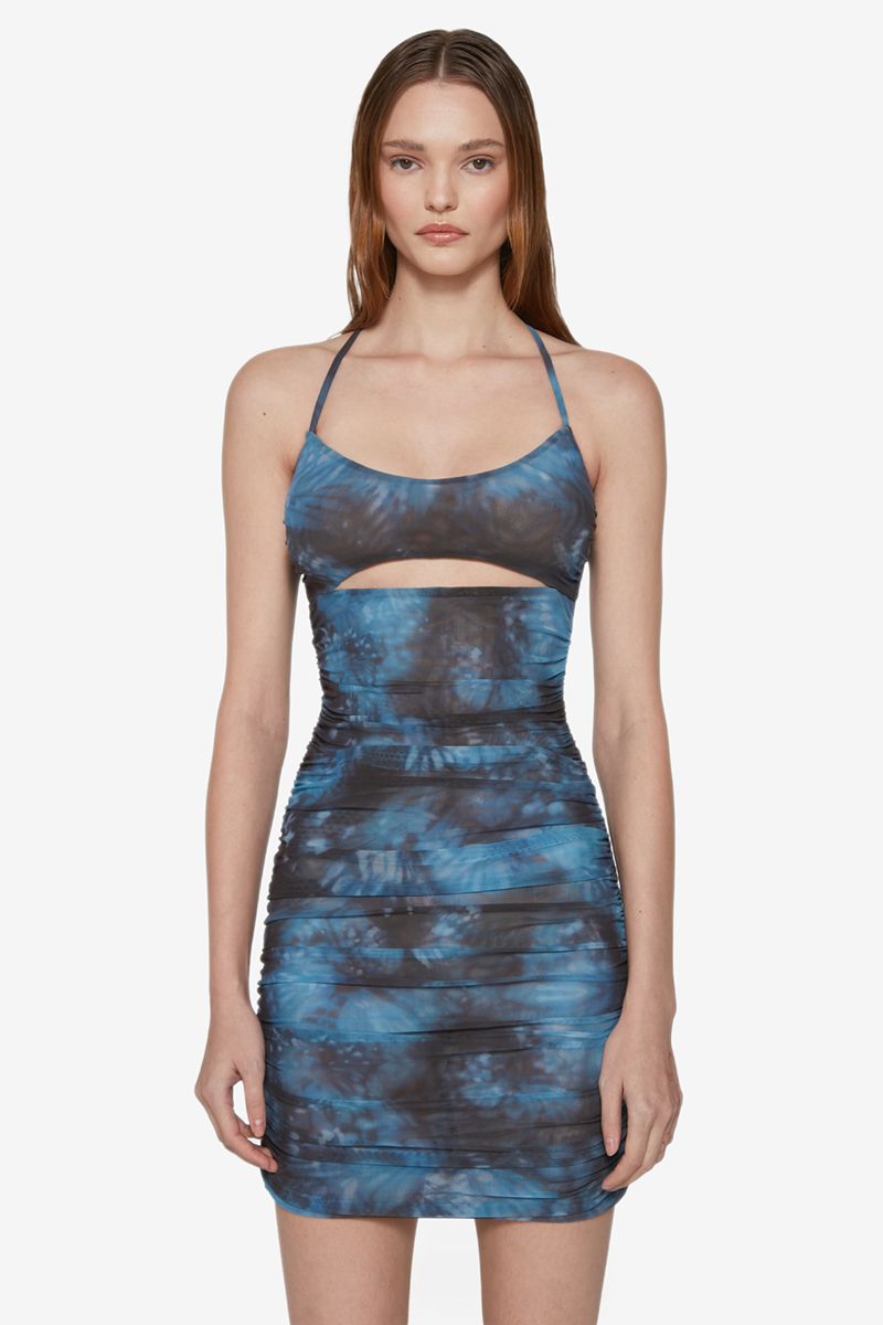 MESH BUTTERFLY MINI DRESS BLUE