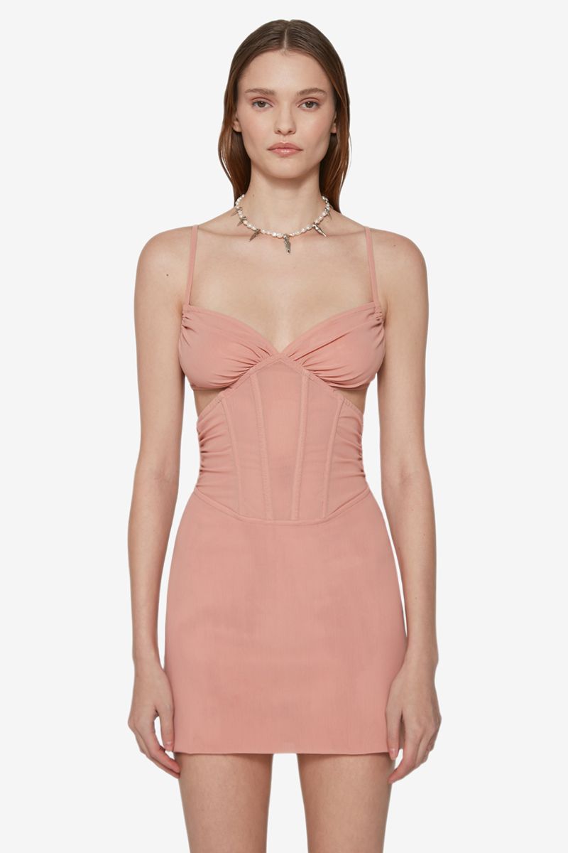 MESH CORSET MINI DRESS BLUSH