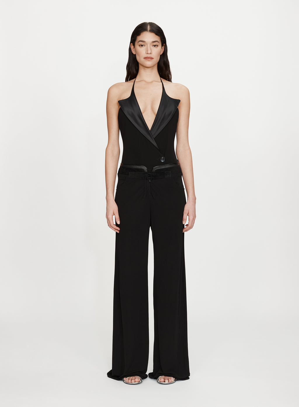 DIDION SATIN CONTRAST JERSEY BODYSUIT BLACK