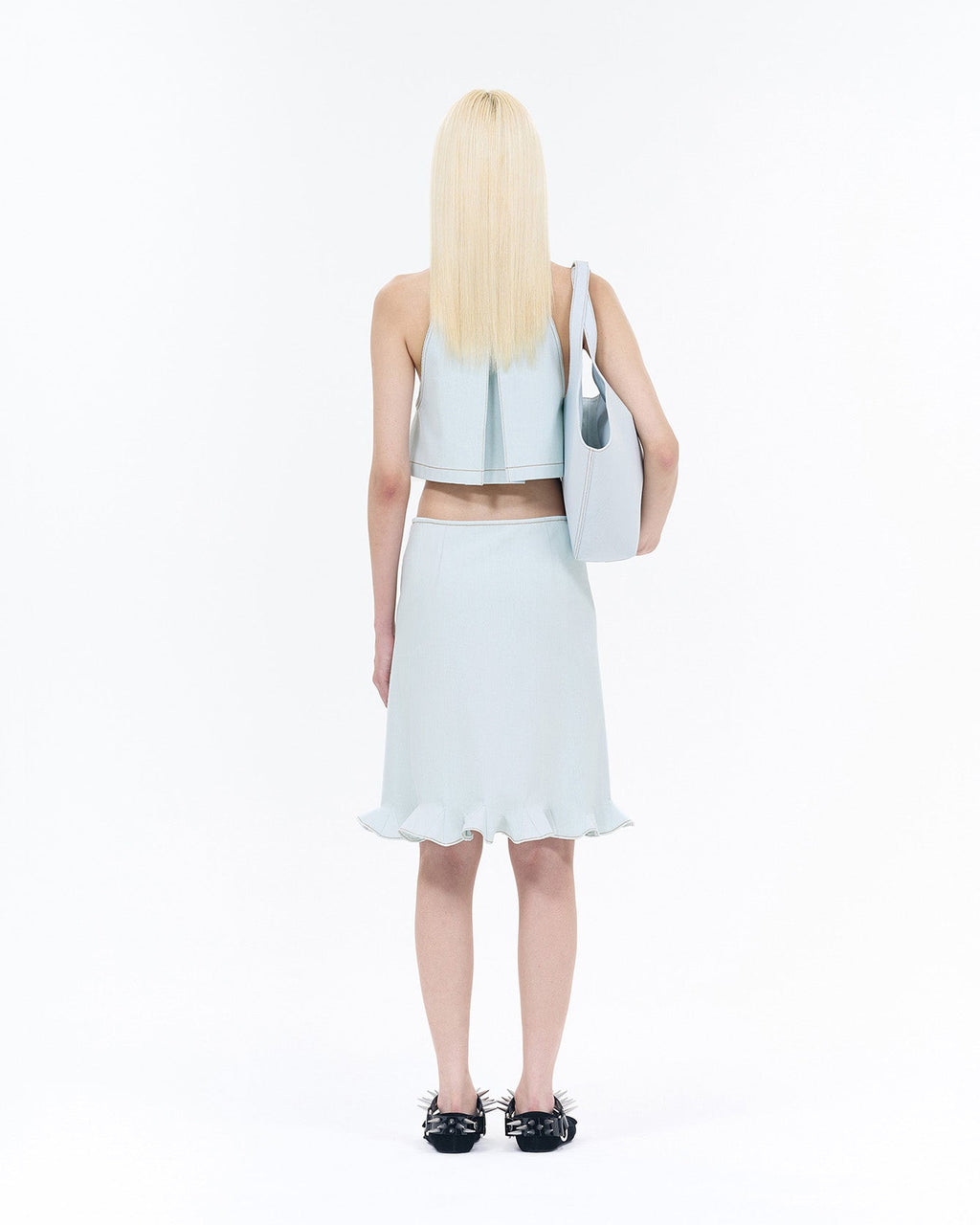 SHORT HALTERNECK DENIM BLOUSE