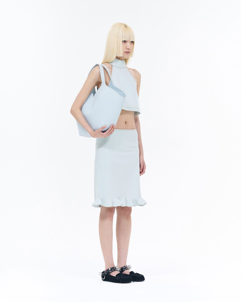 SHORT HALTERNECK DENIM BLOUSE