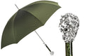 GREEN UMBRELLA, SILVER LION HANDLE