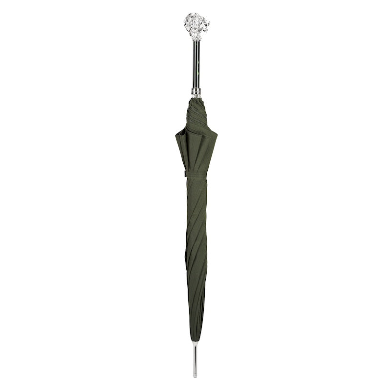 GREEN UMBRELLA, SILVER LION HANDLE