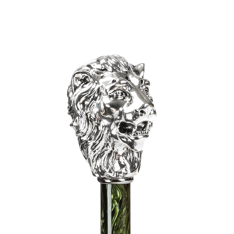 GREEN UMBRELLA, SILVER LION HANDLE