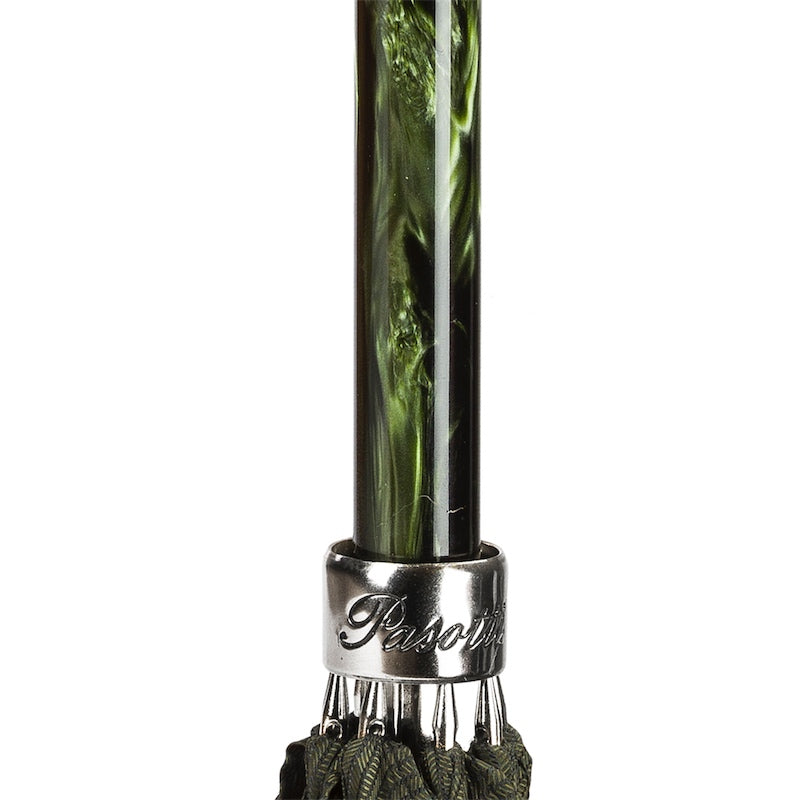 GREEN UMBRELLA, SILVER LION HANDLE